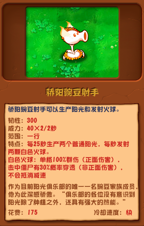 《植物大战僵尸杂交版》骄阳豌豆射手基本信息一览