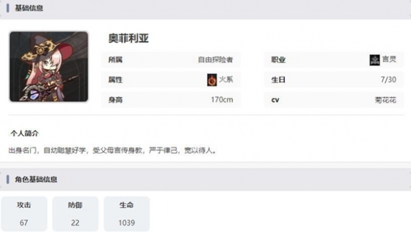 《星落》奥菲利亚属性技能详细立绘