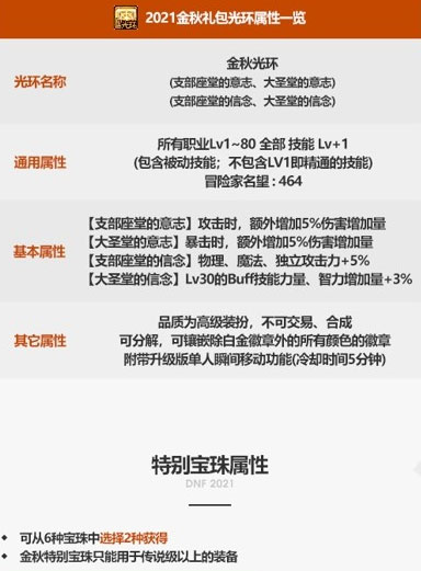 2021《DNF》国庆套光环属性介绍大全